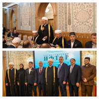 عدد كبير من المسؤولين الحكوميين وأبطال الجيش الروسي والمشاركين في العملية العسكرية الخاصة يشاركون في حفل الافطار بالمسجد الجامع بموسكو 