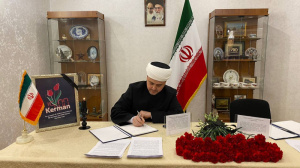Rushan Abbyasov leaves a condolence message at the Embassy of Iran